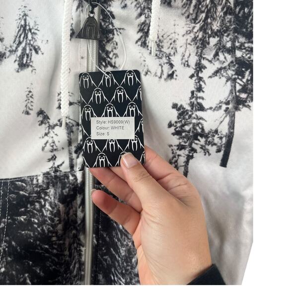 Upper Playground scuba zip up drawstring hoodie black white snow slopes Sm NWT - Picture 6 of 7